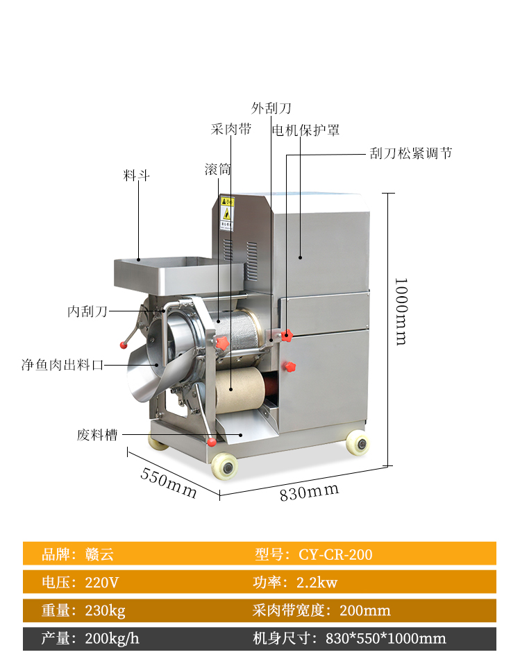 魚肉采肉機參數(shù)
