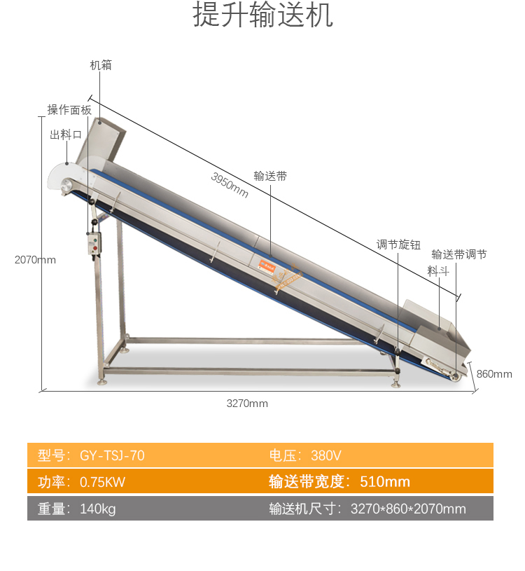 凈菜加工流水線中的提升輸送機(jī)